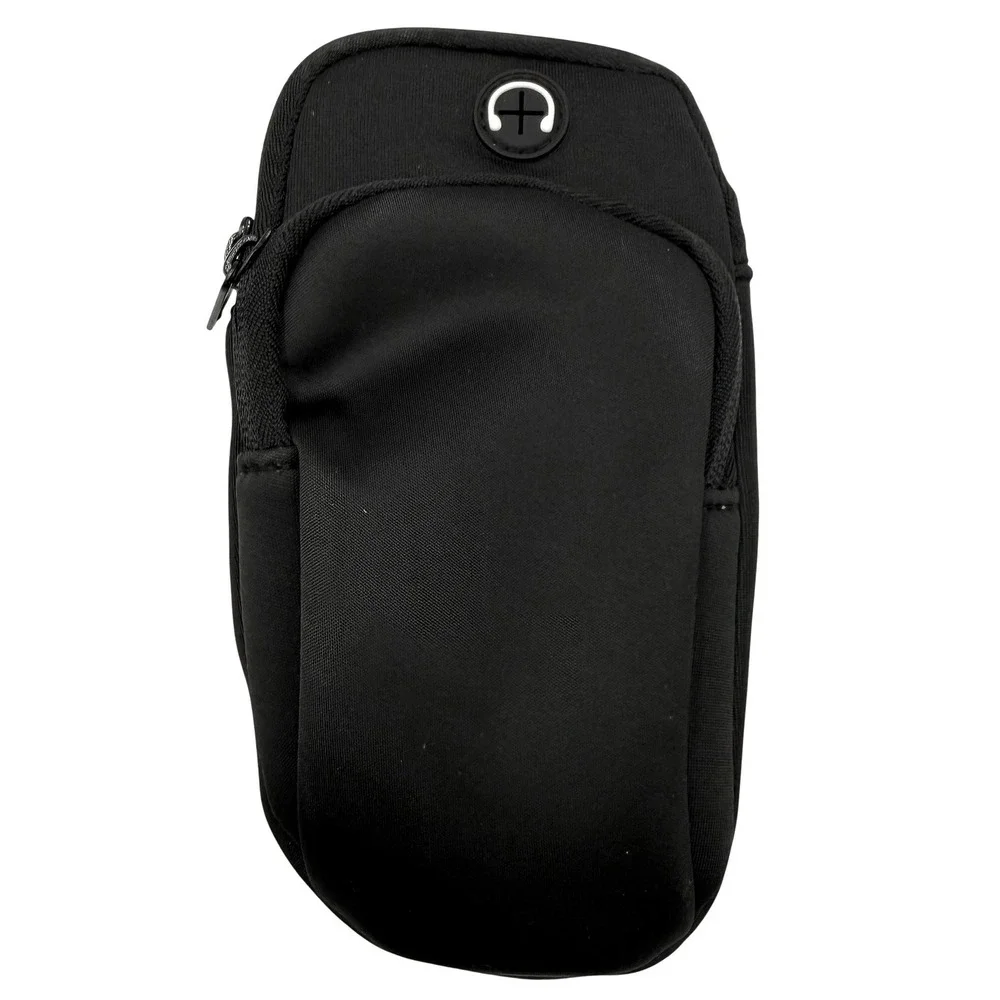 Black Universal Sports Armband Phone Holder Pouch with Headphone Port & Strap